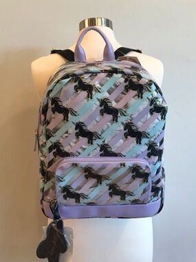 BETSEY JOHNSON Clear Striped Black Unicorn Horse Backpack